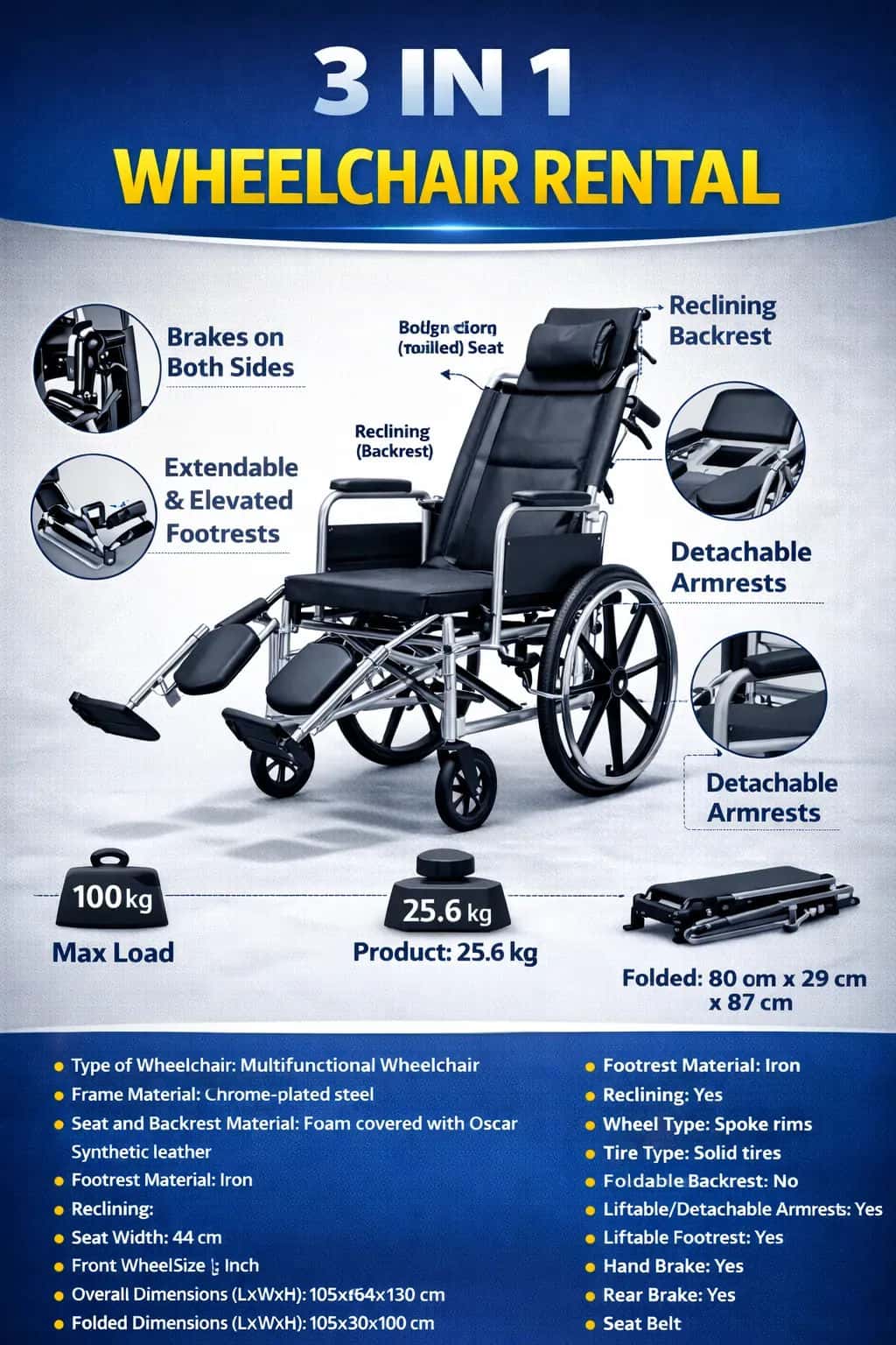 3 In 1 Wheelchair